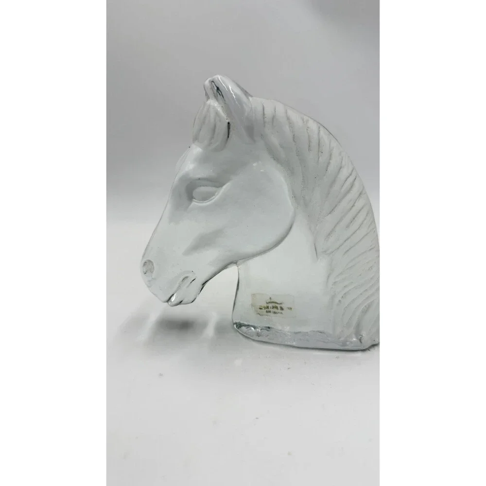 Viking Art Glass Horse Head Frosted Clear Bookend Paperweight Figurine 5.5in